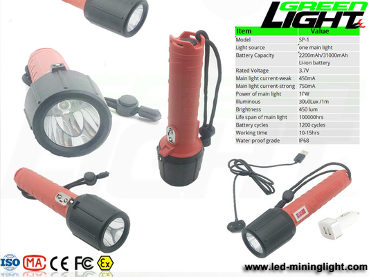 3000lux 2200mAhの耐圧防爆トーチ ライトIP68 450lum
